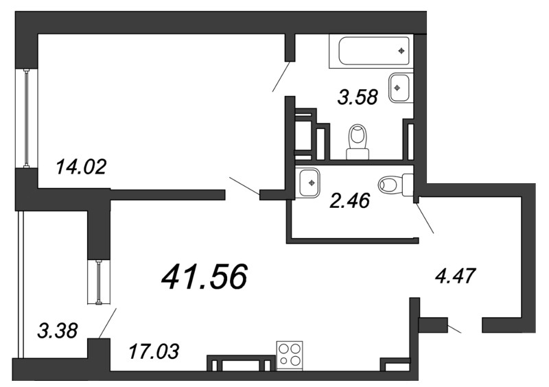 2-комнатная квартира (42м2) на продажу по адресу Невзоровой ул.— фото 1 из 4