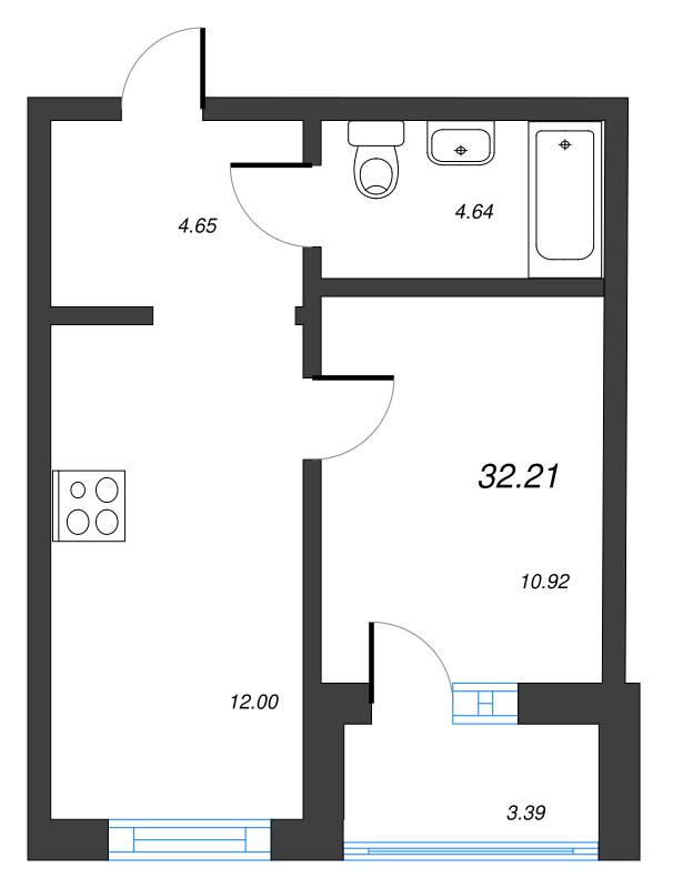 1-комнатная квартира (32м2) на продажу по адресу Белоостровская ул.— фото 1 из 4