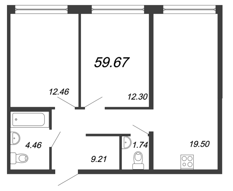 3-комнатная квартира (60м2) на продажу по адресу Волковский пр-кт— фото 1 из 4
