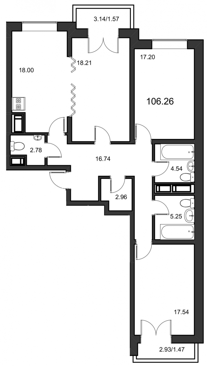3-комнатная квартира (106м2) на продажу по адресу Тореза пр-кт— фото 1 из 4