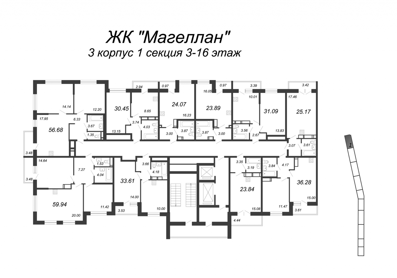 1-комнатная квартира (34м2) на продажу по адресу Александра Грина б-р— фото 2 из 4