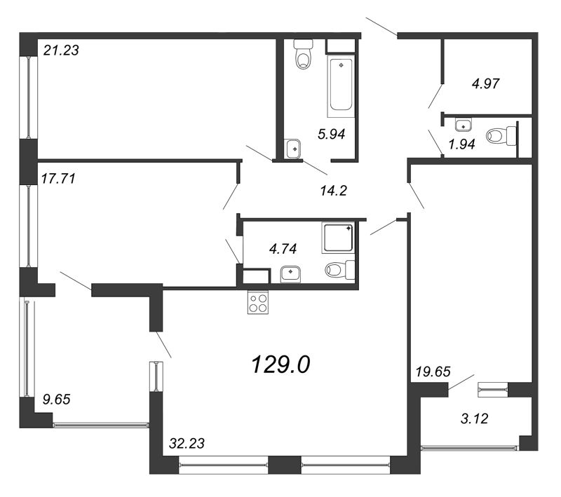 4-комнатная квартира (129м2) на продажу по адресу Петровский пр-кт— фото 1 из 4