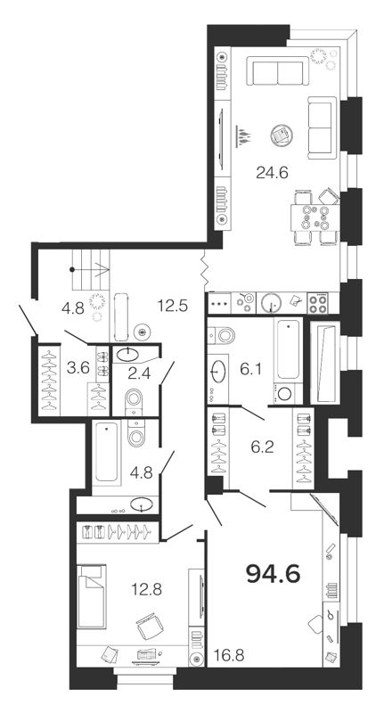 3-комнатная квартира (95м2) на продажу по адресу Барочная ул.— фото 1 из 4