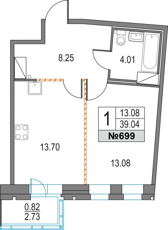 1-комнатная квартира (39м2) на продажу по адресу Коломяжский пр-кт— фото 1 из 3