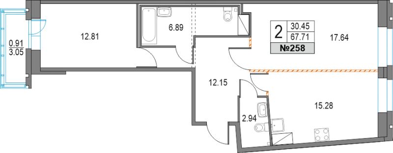 2-комнатная квартира (68м2) на продажу по адресу Коломяжский пр-кт— фото 1 из 3