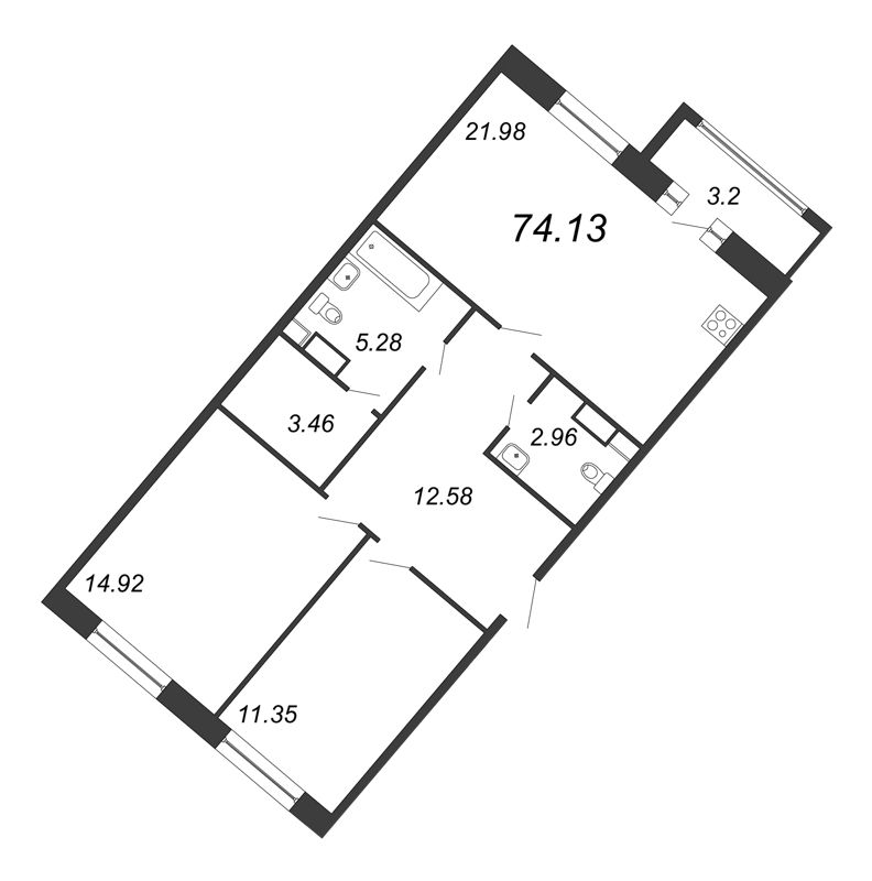 3-комнатная квартира (74м2) на продажу по адресу Глухарская ул.— фото 1 из 4