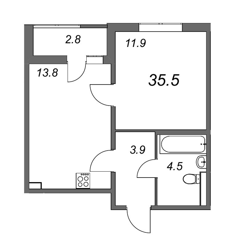 1-комнатная квартира (36м2) на продажу по адресу Октябрьская наб.— фото 1 из 4