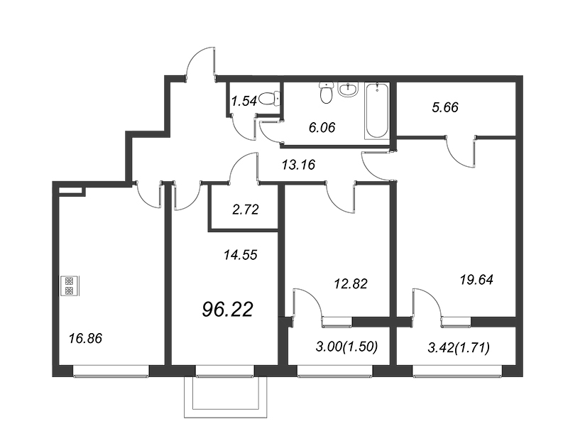 3-комнатная квартира (96м2) на продажу по адресу Петровский пр-кт— фото 1 из 4