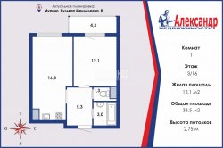 1-комнатная квартира (39м2) на продажу по адресу Мурино г., Менделеева бул., 8— фото 24 из 25