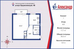 1-комнатная квартира (33м2) на продажу по адресу Орджоникидзе ул., 40/59— фото 3 из 41