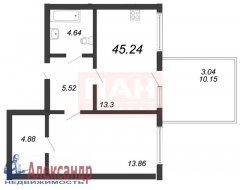 1-комнатная квартира (45м2) на продажу по адресу Новоселье пос., Центральная ул., 3— фото 5 из 6