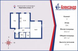 2-комнатная квартира (49м2) на продажу по адресу Кирочная ул., 17— фото 2 из 26