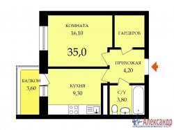 1-комнатная квартира (35м2) на продажу по адресу Шушары пос., Новгородский просп., 6— фото 3 из 24
