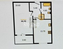 1-комнатная квартира (45м2) на продажу по адресу Измайловский бул., 4— фото 3 из 5