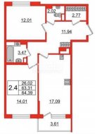 2-комнатная квартира (64м2) на продажу по адресу Владимира Пчелинцева ул., 6— фото 2 из 13