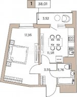 1-комнатная квартира (36м2) на продажу по адресу Русановская ул., 20— фото 2 из 4