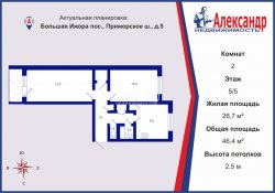 2-комнатная квартира (46м2) на продажу по адресу Большая Ижора пос., Приморское ш., 5— фото 9 из 10