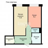 1-комнатная квартира (34м2) на продажу по адресу Пушкин г., Колокольный пер., 5— фото 21 из 23