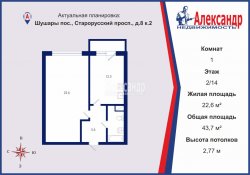1-комнатная квартира (44м2) на продажу по адресу Шушары пос., Старорусский просп., 8— фото 2 из 17
