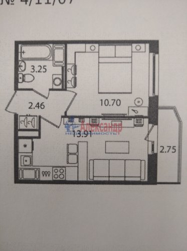 1-комнатная квартира (32м2) на продажу по адресу Мурино г., Воронцовский бул., 21— фото 1 из 5
