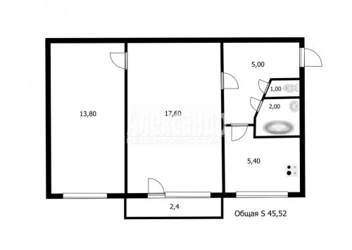 2-комнатная квартира (46м2) на продажу по адресу Белы Куна ул., 17— фото 1 из 12