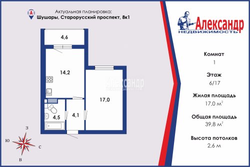 1-комнатная квартира (40м2) на продажу по адресу Шушары пос., Старорусский просп., 8— фото 1 из 12