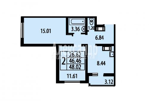 2-комнатная квартира (48м2) на продажу по адресу Лидии Зверевой ул., 3— фото 1 из 8