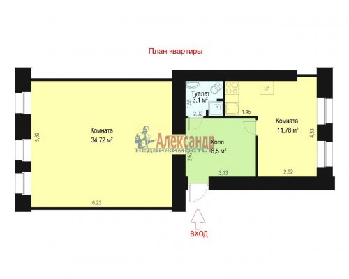 2-комнатная квартира (60м2) на продажу по адресу Пушкинская ул., 7— фото 1 из 32