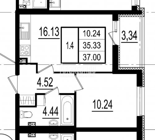 1-комнатная квартира (37м2) на продажу по адресу Генерала Кравченко ул., 7— фото 1 из 11