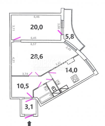 2-комнатная квартира (82м2) на продажу по адресу Энгельса пр., 93— фото 1 из 16