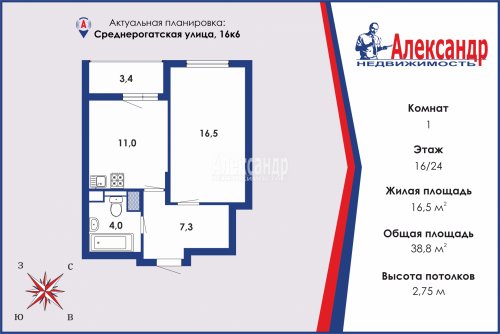 1-комнатная квартира (39м2) на продажу по адресу Среднерогатская ул., 16— фото 1 из 20