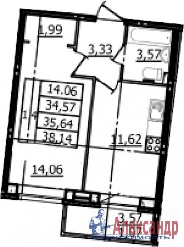 1-комнатная квартира (35м2) на продажу по адресу Пулковское шос., 42— фото 1 из 6