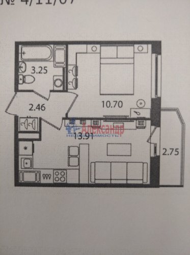 2-комнатная квартира (31м2) на продажу по адресу Мурино г., Воронцовский бул., 21— фото 1 из 6