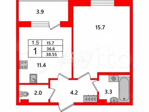 1-комнатная квартира (39м2) на продажу по адресу Пулковское шос., 73— фото 1 из 21